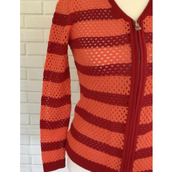 Rondina Crochet Striped Zipper Cardigan Sweater - Picture 2 of 7